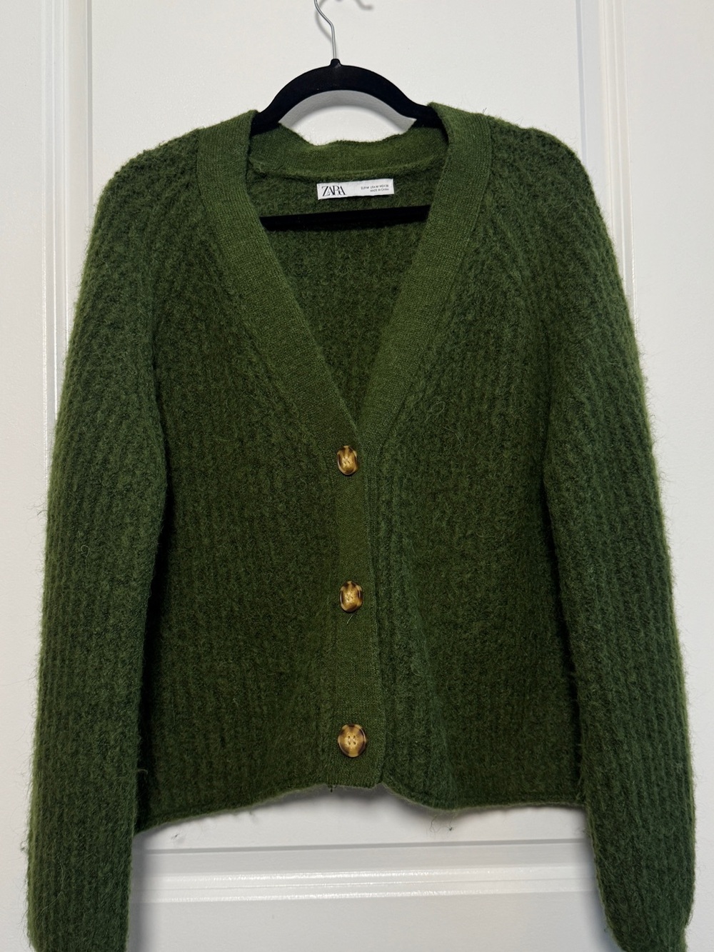 Zara Dark Olive Green V-Neck Button Cardigan